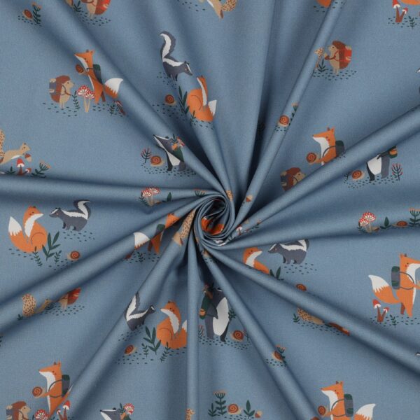 POPPY FABRICS - FINE POPLIN FOREST ANIMALS - JEANS KLEUR