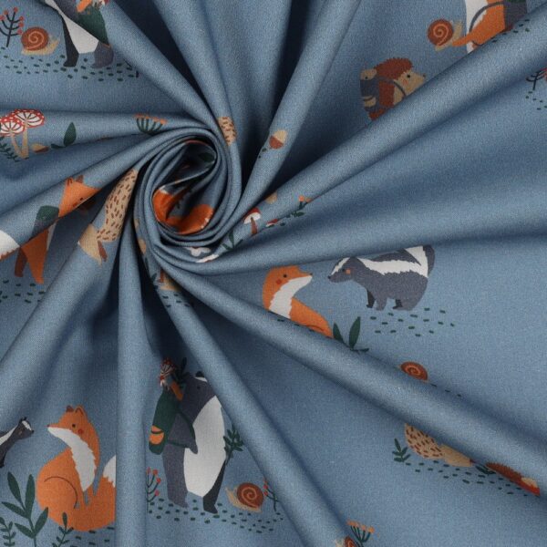 POPPY FABRICS - FINE POPLIN FOREST ANIMALS - JEANS KLEUR