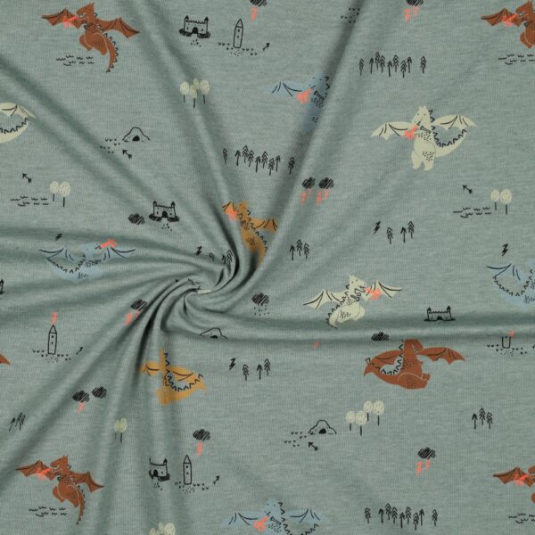 06016.017_image1 POPPY FABRICS - JERSEY MELANGE NEON DRAGONS - DARK MINT