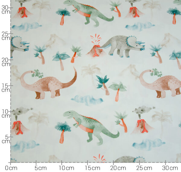 HILCO TEXTILES - JERSEY - DINO FRIENDS - TURQUOISE/BROWN/ECRU