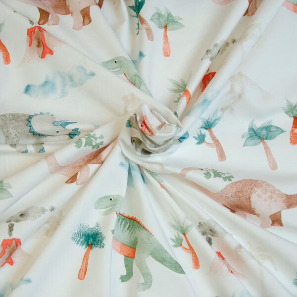 HILCO TEXTILES - JERSEY - DINO FRIENDS - TURQUOISE/BROWN/ECRU