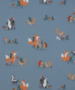 katoen-popeline- forest-animals-blue-poppy-fabrics